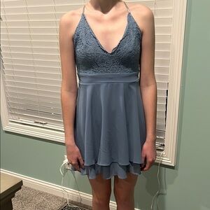 Windsor Blue Sleeveless Halter Mini Dress
